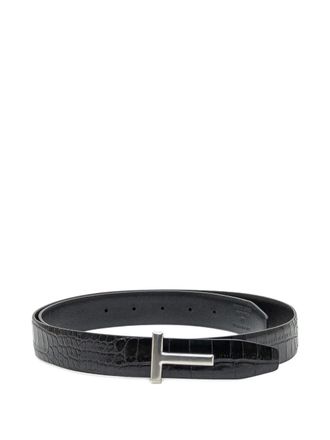 Tom Ford crocodile-embossed T-buckle belt - men - Calf Leather - 105 - Black