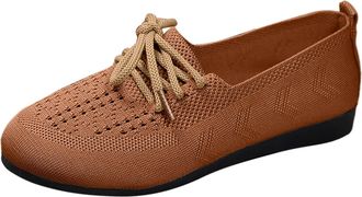 Generic Women Fly Weave Casual Footwear Airy Flat Sole Slip On Walking Shoe Lightweight Comfort Design for Everyday Use (Brown, 4.5)