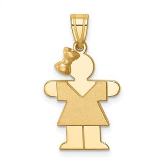 Diamond2Deal 14k Yellow Gold Solid Engravable Girl Bow on Left Charm