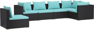 vidaXL Set De Muebles De Jard&iacute;n 6 Pzas Y Cojines Rat&aacute;n Sint&eacute;tico Negro Vidaxl