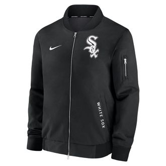 Nike Chicago White Sox Authentic Collection Dugout Nike Mens MLB Full-Zip Bomber Jacket in Black | 02F3902ZRX-TZ7