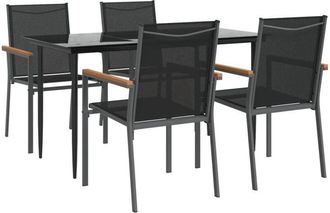 vidaXL 5 Piece Garden Dining Set Black Textilene and Steel Vidaxl