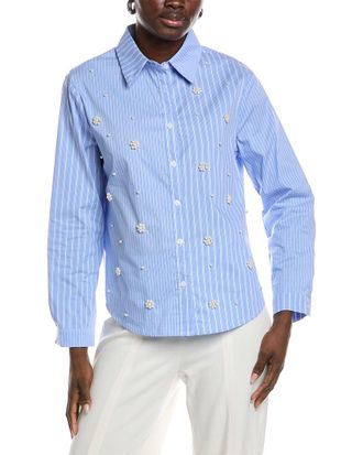 Gracia Bead Embellishments Pinstripe Shirt