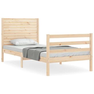 Berkfield Home Bed Frame with Headboard Small Single Solid Wood in Light Tan