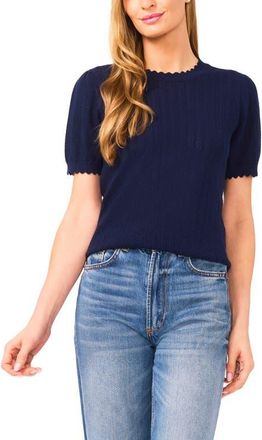 CeCe by Cynthia Steffe Short Sleeve Pointelle Stitch Sweater in Classic Navy at Nordstrom, Size Xx-Small