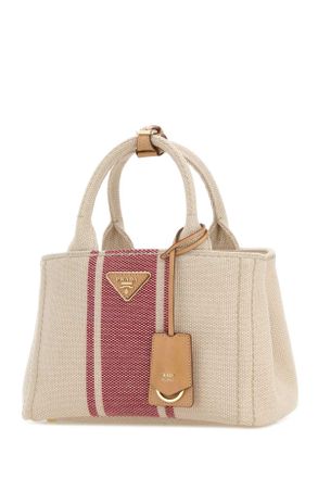 Prada Womens Sand Canvas Small Prada Jardini&atilde;&uml;re Handbag Naturale+rosso Borse A Mano Bag