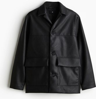 H&M Shacket mit Coating in Regular Fit - Schwarz