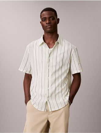 Calvin Klein Mens Cotton Stripe Relaxed Button-Down Shirt - Green - M