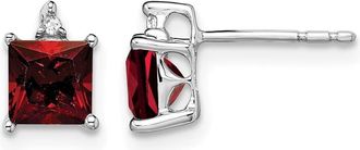 Diamond2Deal 14k White Gold Princess Garnet and Diamond Earrings