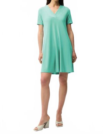 Joseph Ribkoff V-Neck Short Sleeves A-Line Dress In Seafoam