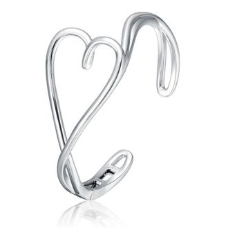Rachel Glauber White Gold Plated Heart Design Adjustable Open Cuff Bracelet