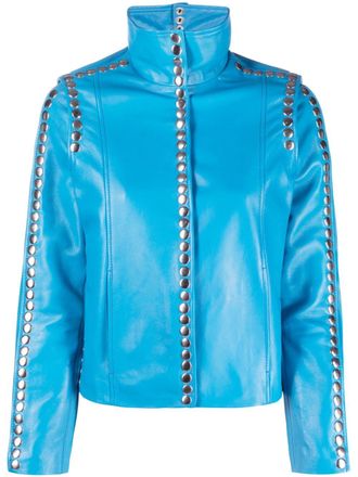 DanCassab Elvis stud-detailing leather jacket - women - Cotton/Calf Leather - S - Blue