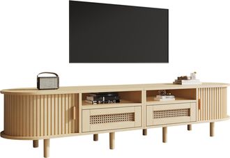 STILVORA Mueble Tv Con 2 Cajones Y 2 Puertas Correderas, Tablero Ovalado, En Mdf, Roble Claro, 170 X 40 X 40 Cm