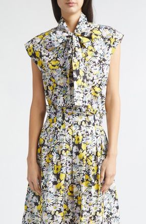 Marni Pop Flowers Print Cotton Bow Top in Pfy56 Maize at Nordstrom, Size 44