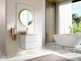 Vente-Unique Mobile bagno sospeso con scanalature con bordo dorato e lavabo dappoggio quadrato - Bianco - L60 cm - KELIZA