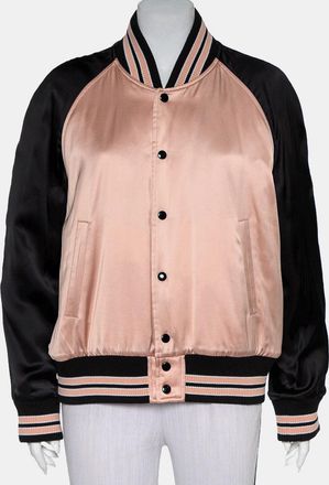 Saint Laurent Black & Pink Satin Button Front Bomber Jacket L