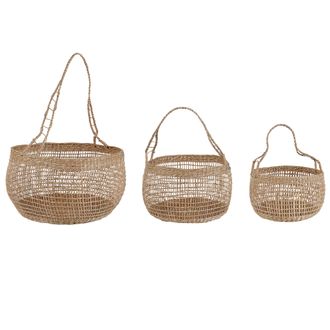Beliani Conjunto De 3 Cestas De Algas Marinas Natural Fabricadas A Mano Con Asas Boho Natural Accesorio Hogar Arapaima