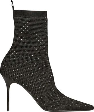 Balmain Skye Embellished Sock Booties - Dames - Laarzen met Hak - Zwart - 38 1/2 EU - Polyester - Schoenen