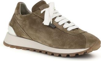 Brunello Cucinelli Womens Brown Calf Leather Bos Taurus Platform Sneakers