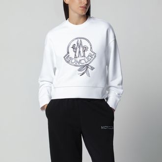 Moncler Felpa bianca in cotone con ricamo logo