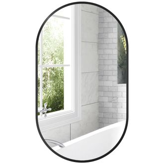 OEM Espejo De Ba&ntilde;o Ovalado 40x70 Cm Espejo Decorativo De Pared Con Marco De Aluminio Para Sal&oacute;n Horizontal O Vertical Negro