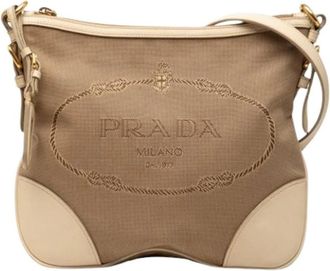 Prada Pre-owned Canvas Crossbody Bag - Dames - Vintage Schoudertas - Bruin - ONE Size - Leer - Vintage