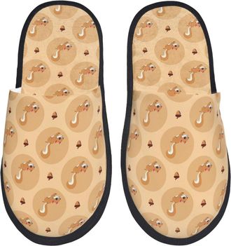 Generic Camping Slippers Squirrel And Nuts Print Slipper Anti-Slip Sole Sleepers Portable Indoor Slipper For Indoor Women & Men Casual L