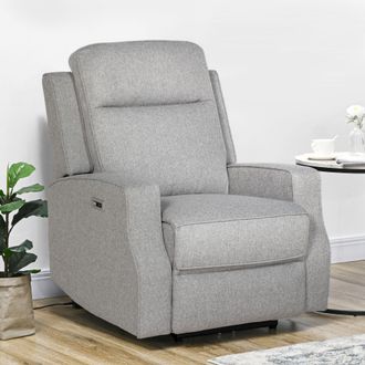 HOMCOM Electric Fabric Recliner Armchair, Reclining Chair with Adjustable Leg Rest, USB Port, for Home Living Room in Grey
