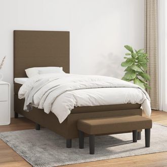 vidaXL Vidaxl - Cama Box Spring Con Colch&oacute;n Tela Marr&oacute;n Oscuro 100x200 Cm