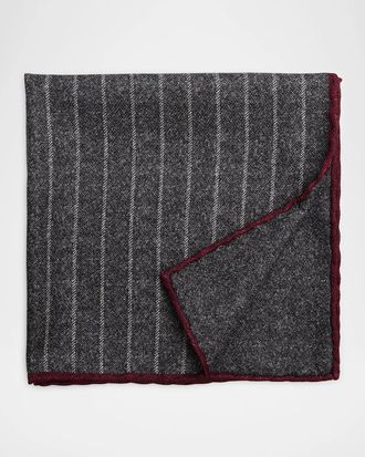 Brunello Cucinelli Men & apos;s Fine Stripe Double-Face Silk Pocket Square