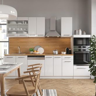 Vicco Mueble De Cocina Fame-line, Blanco Alto Brillo/blanco, 300 Cm Con Armario Alto, Et Antracita