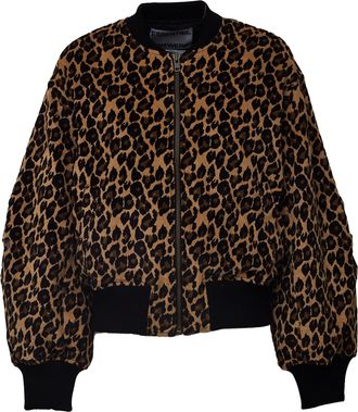Essentiel Leopard Print Kasen Ribbed Trim Bomber Jacket