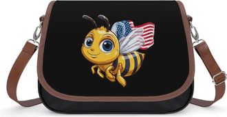 Generic Cute Bee with U.S. Flag Fashion Womens Crossbody Bags Novelty Handbag Shoulder Bag Purse