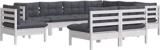 vidaXL Muebles De Jard&iacute;n 9 Pzas Y Cojines Blanco Madera Maciza De Pino Vidaxl