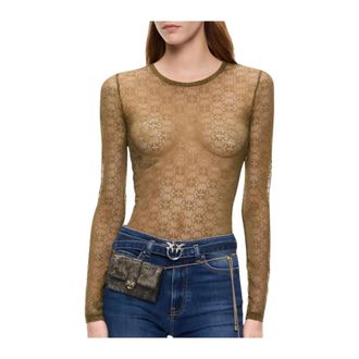 Pinko Pinko, Tops, Dames, Groen, XS, Katoen, Punto Rover Maglia Pizzo Stretch