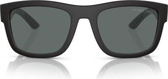 Prada 53mm Polarized Pillow Sunglasses in Rubber Black at Nordstrom