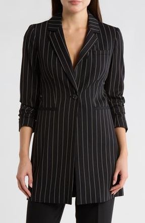DKNY Wall Street Pinstripe Longline Blazer in Navy/Tan at Nordstrom Rack, Size 10