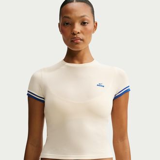 Nike Womens SKIMS Stretch Knit Cropped Crew-Neck Top in White | IU2212-108