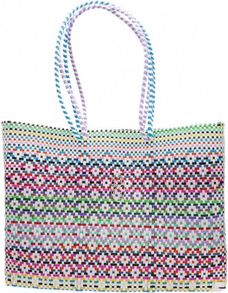 Lola's Bag Womens Travel Woven Patterned Tote Bag With Clutch In Pink Multi