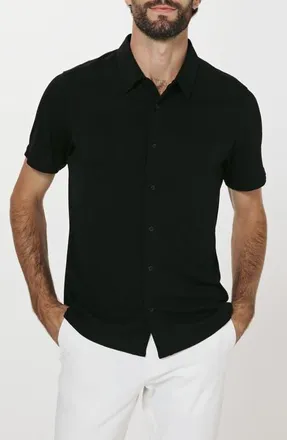 7 Diamonds Napoli Short Sleeve Stretch Shirt in Black at Nordstrom, Size Xx-Large
