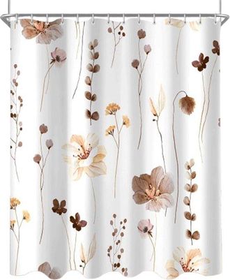 OEM Cortina De Ducha, Cortina De Ducha Antimoho, Antibacteriana, Cortina De Ba&ntilde;o, Flores Marrones, Lavable, Con 12 Anillas, 180 X 200 Cm, Marr&oacute;n