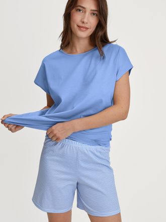 CALIDA Shorty CALIDA Lovely Nights, Damen, Gr. XL (52/54), blau (hydrangea blau), Single Jersey, Obermaterial: 100% Baumwolle, kurz, Rundhals, Homewear-Sets 
