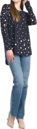 Papillon Knit High Low Sweater With Glitter Polka Dots In Navy