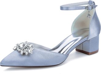 Generic Womens Shoes Evening Low Heel Bridal Wedding Pumps Satin Chunky Heels Prom Party Dress Pumps 4.5Cm,Silver,10 UK