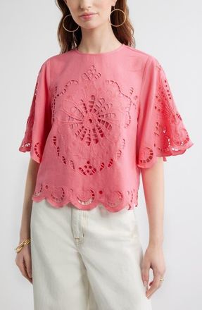 Treasure & Bond Eyelet Cotton Blend Top in Pink Lemonade at Nordstrom, Size Xx-Small