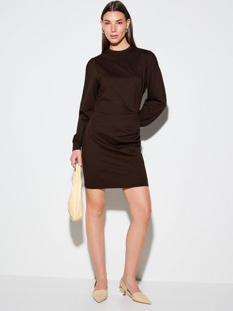 Icone Womens Draped waist long-sleeve interlock dress