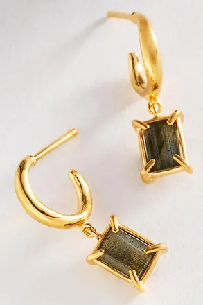 Chan Luu Tabby Gemstone Drop Hoop Earrings