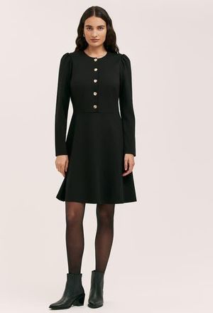 Finery Rae Ponte Jersey Buttoned Dress in Black at Nordstrom, Size 10