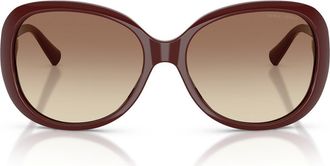 Armani 56mm Round Sunglasses in Burgundy /Brown Gradient at Nordstrom