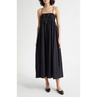 Poss&eacute; Danielle Embroidered Lace Ruffle Trim Midi Dress in Black at Nordstrom, Size X-Small